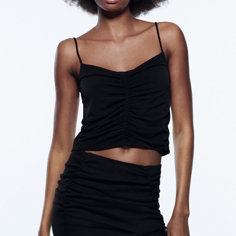 ZARA Black Cropped Scrunch Cami